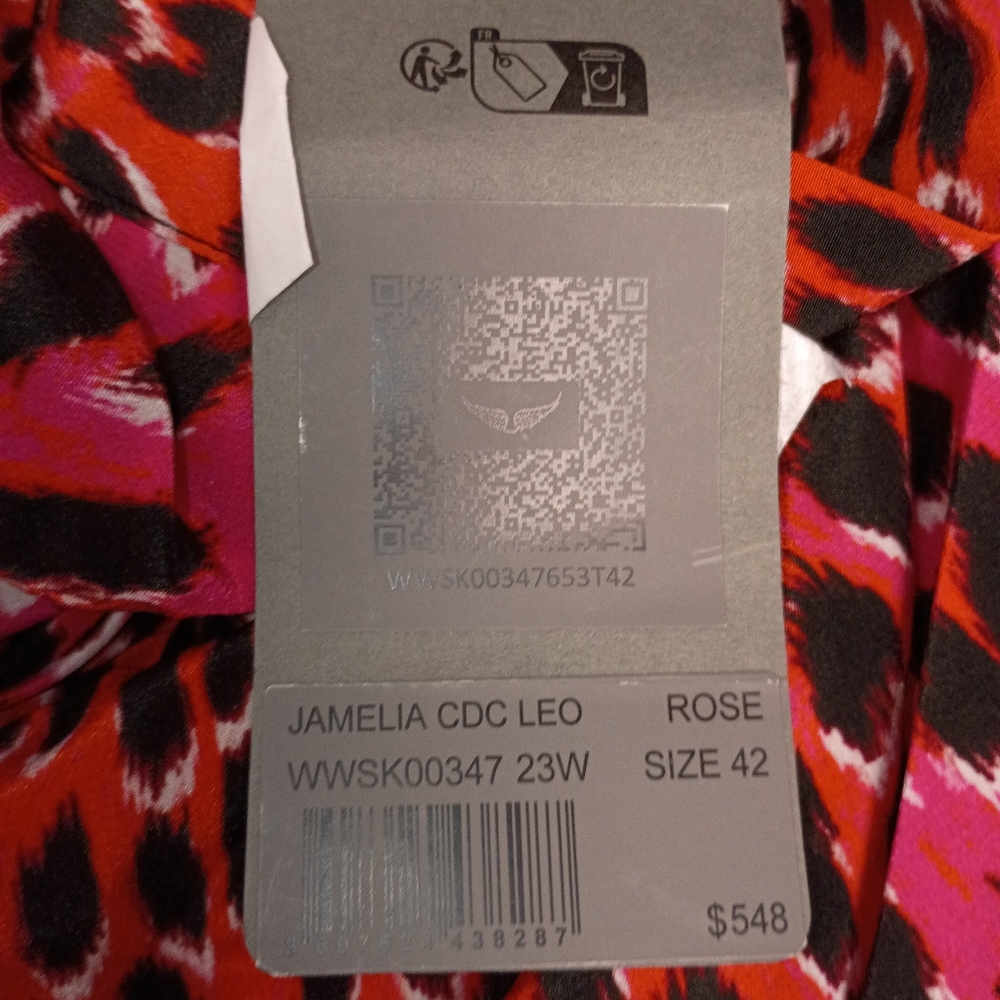 Zadig & Voltaire Jamelia Leopard Pink Women's Silk Skirt Size XL New - Picture 7 of 8